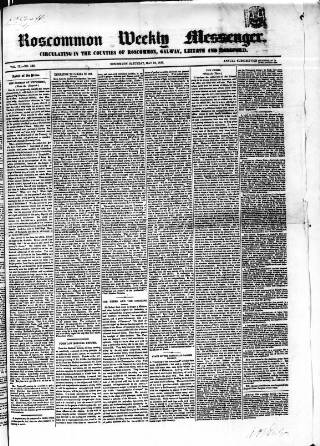cover page of Roscommon Messenger published on May 22, 1858