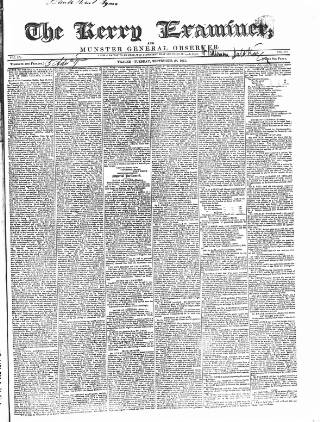 cover page of Kerry Examiner and Munster General Observer published on September 28, 1841