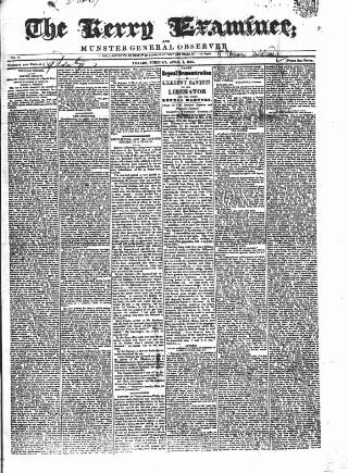cover page of Kerry Examiner and Munster General Observer published on April 1, 1845