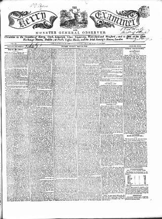 cover page of Kerry Examiner and Munster General Observer published on May 22, 1846