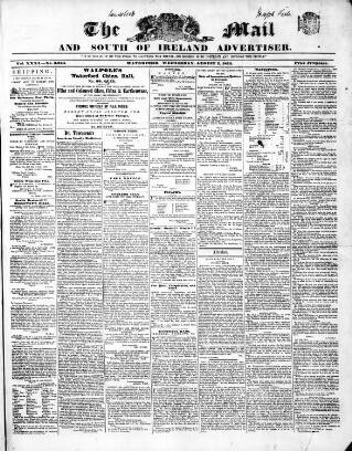 cover page of Waterford Mail published on August 2, 1854