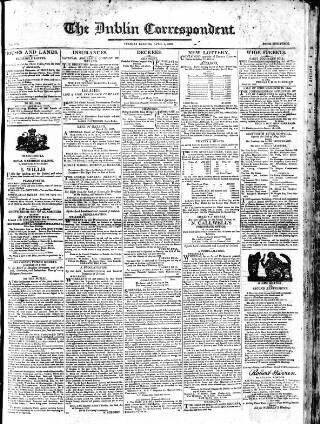 cover page of Dublin Correspondent published on April 1, 1823