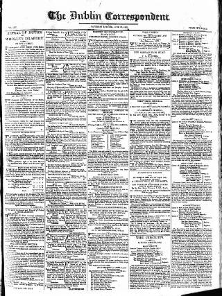 cover page of Dublin Correspondent published on June 28, 1823