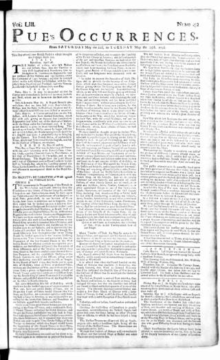 cover page of Pue's Occurrences published on May 22, 1756