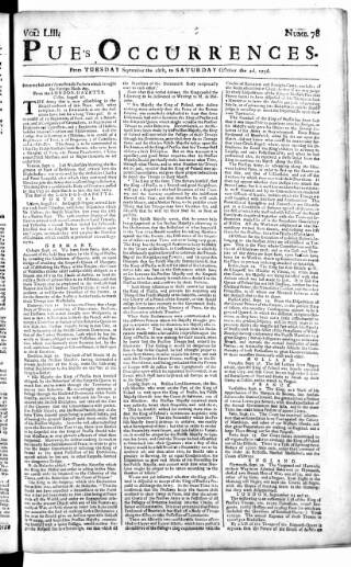 cover page of Pue's Occurrences published on September 28, 1756