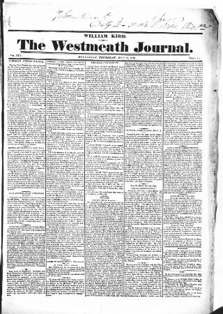 cover page of Westmeath Journal published on May 22, 1823