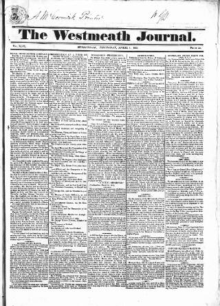 cover page of Westmeath Journal published on April 1, 1824