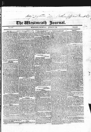 cover page of Westmeath Journal published on August 2, 1832