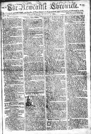 cover page of Newcastle Chronicle published on April 1, 1775