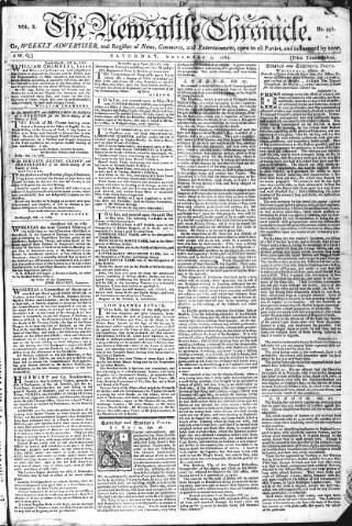 cover page of Newcastle Chronicle published on November 2, 1782