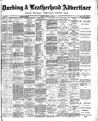 cover page of Dorking and Leatherhead Advertiser published on August 2, 1902