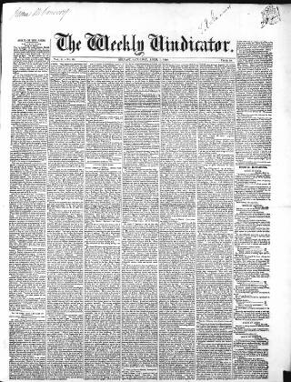 cover page of Weekly Vindicator published on April 1, 1848