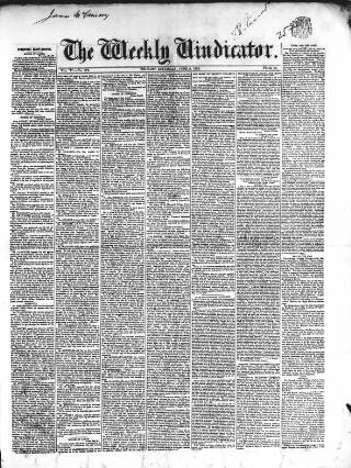 cover page of Weekly Vindicator published on June 5, 1852