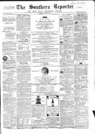 cover page of Southern Reporter and Cork Commercial Courier published on June 13, 1863