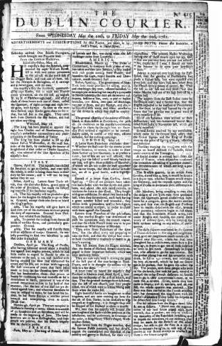 cover page of Dublin Courier published on May 22, 1761