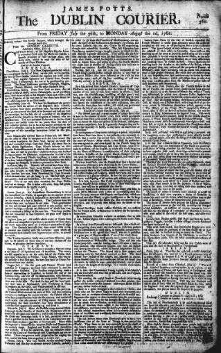 cover page of Dublin Courier published on August 2, 1762