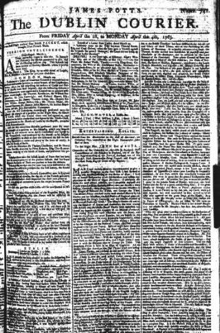 cover page of Dublin Courier published on April 1, 1763