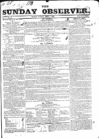 cover page of Dublin Observer published on April 1, 1832