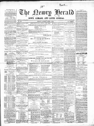cover page of Newry Herald published on April 1, 1858