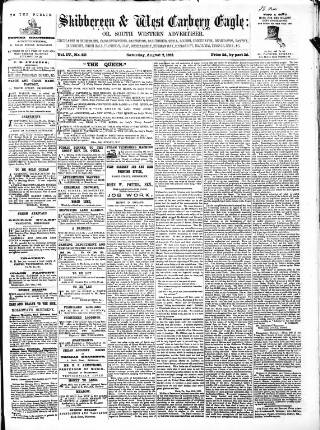 cover page of Skibbereen & West Carbery Eagle; or, South Western Advertiser published on August 2, 1862