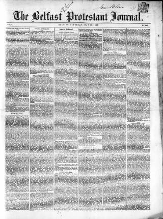 cover page of Belfast Protestant Journal published on May 22, 1847