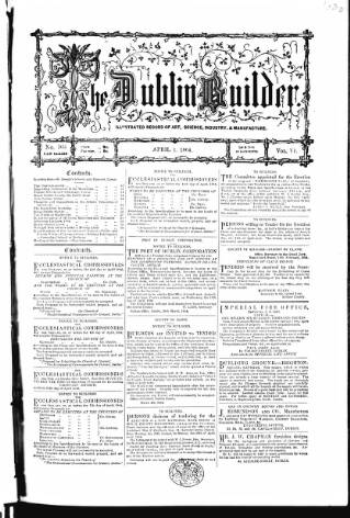 cover page of Dublin Builder published on April 1, 1864