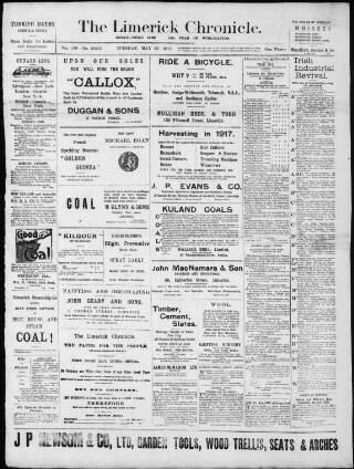 cover page of Limerick Chronicle published on May 22, 1917