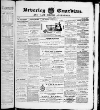 cover page of Beverley Guardian published on June 13, 1857