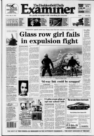 cover page of Huddersfield Daily Examiner published on May 22, 1992