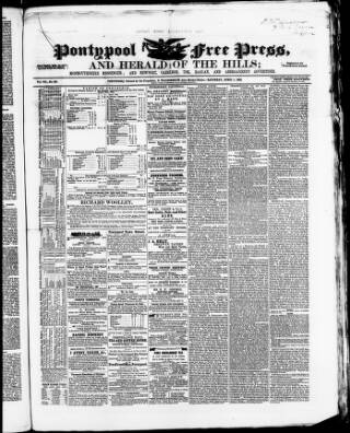 cover page of Pontypool Free Press published on April 1, 1865