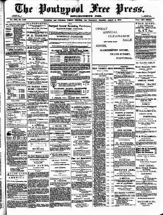 cover page of Pontypool Free Press published on August 2, 1879