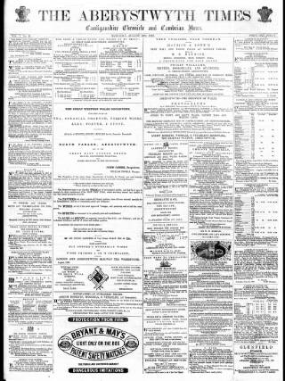cover page of Aberystwyth Times published on August 14, 1869