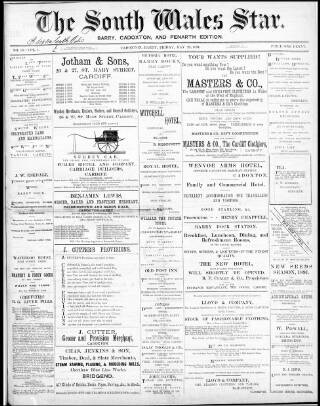 cover page of South Wales Star published on May 22, 1891