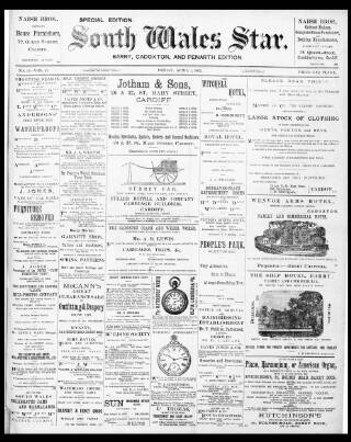 cover page of South Wales Star published on April 1, 1892