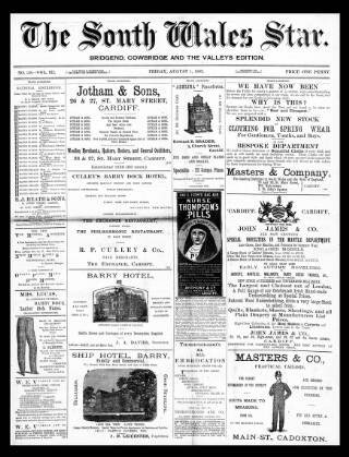 cover page of South Wales Star published on August 4, 1893