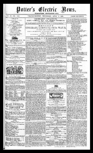 cover page of Potter's Electric News published on April 1, 1863