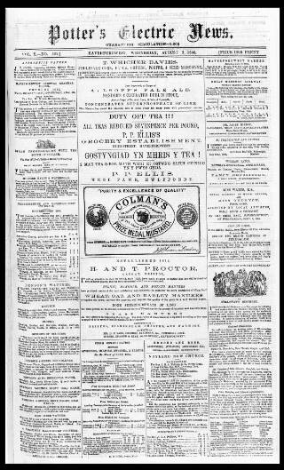 cover page of Potter's Electric News published on August 2, 1865