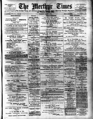 cover page of Merthyr Times, and Dowlais Times, and Aberdare Echo published on August 2, 1894
