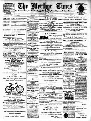 cover page of Merthyr Times, and Dowlais Times, and Aberdare Echo published on June 13, 1895