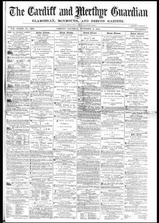 cover page of Cardiff and Merthyr Guardian published on November 2, 1872