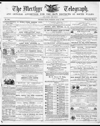 cover page of Merthyr Telegraph, and General Advertiser for the Iron Districts of South Wales published on April 1, 1865