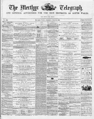 cover page of Merthyr Telegraph, and General Advertiser for the Iron Districts of South Wales published on June 13, 1868