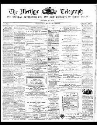 cover page of Merthyr Telegraph, and General Advertiser for the Iron Districts of South Wales published on May 22, 1869