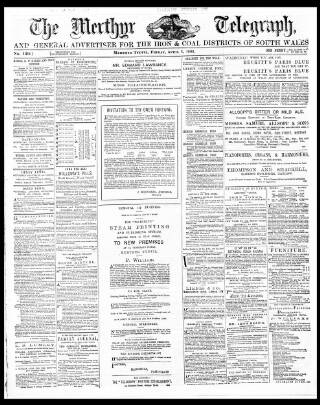 cover page of Merthyr Telegraph, and General Advertiser for the Iron Districts of South Wales published on April 1, 1881