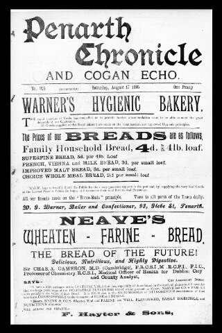 cover page of Penarth Chronicle and Cogan Echo published on August 17, 1895