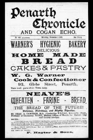cover page of Penarth Chronicle and Cogan Echo published on November 2, 1895