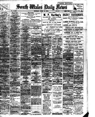 cover page of South Wales Daily News published on June 13, 1910