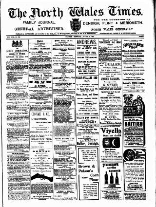 cover page of North Wales Times published on August 2, 1902