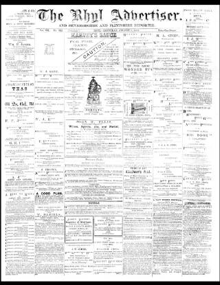 cover page of Rhyl Record and Advertiser published on August 2, 1884