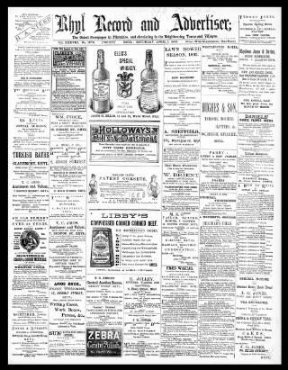 cover page of Rhyl Record and Advertiser published on April 1, 1893
